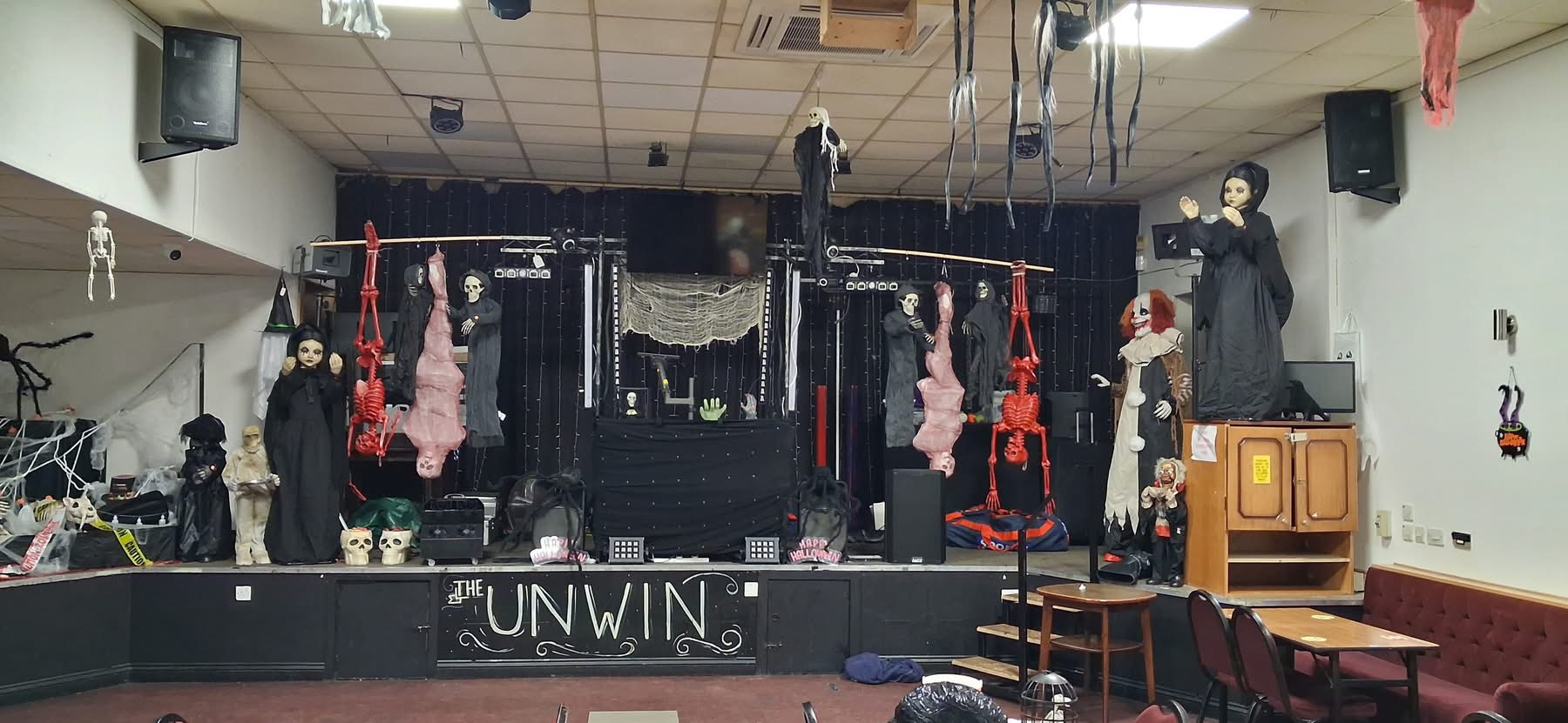 Halloween-themed stage at The Unwin